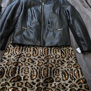 cleo Black Faux Leather Jacket with Gold Hardware
